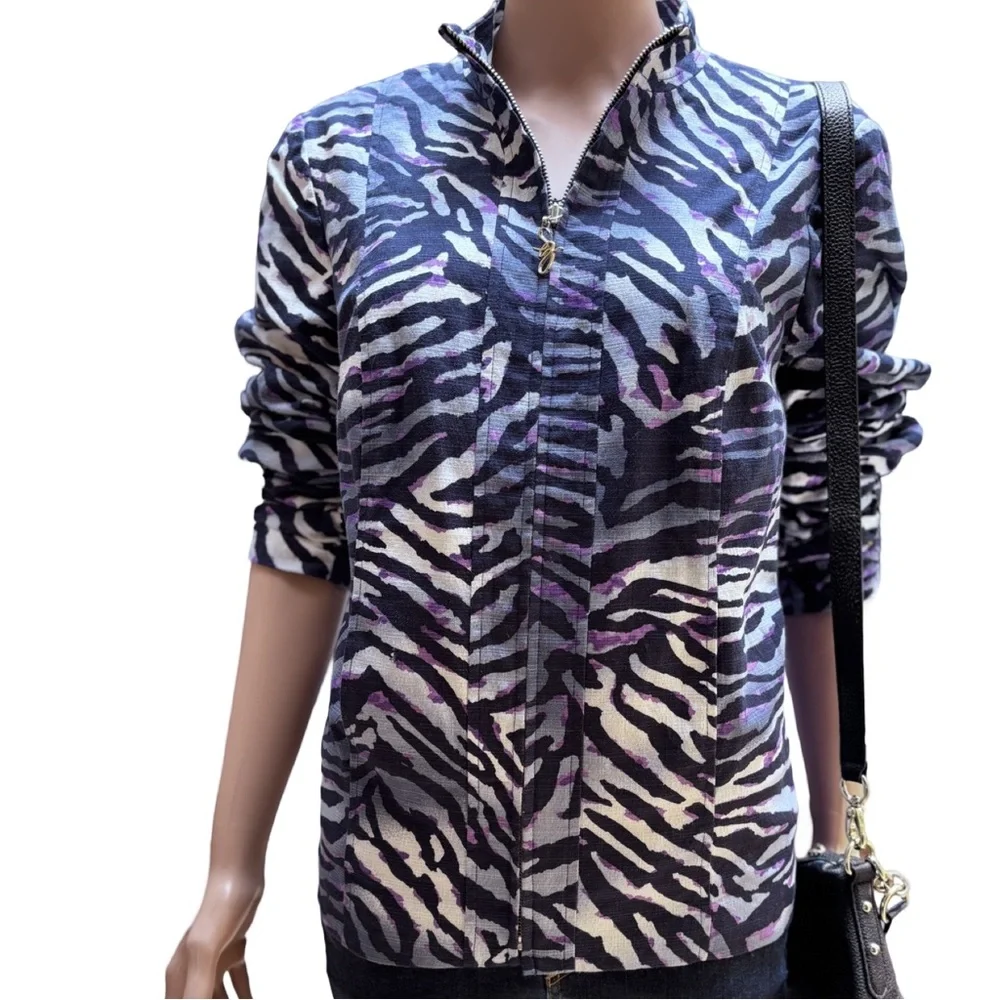 Susan Graver Black Purple Bomber Jacket – Chic Outerwear